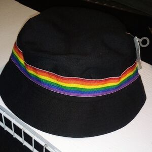 Black Bucket Hat with Rainbow Band